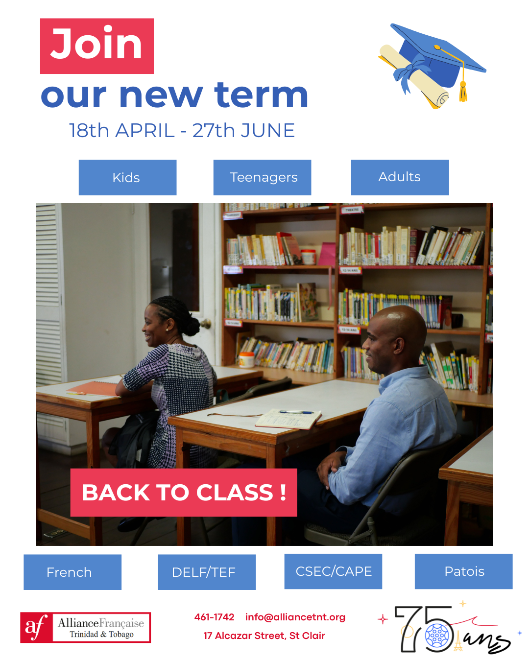 Back to School ! (1) schedule t1 french classes alliance francaise trinidad and tobago