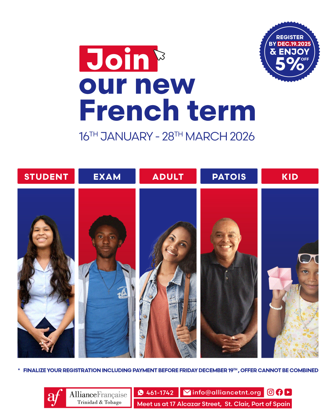 schedule t1 french classes alliance francaise trinidad and tobago